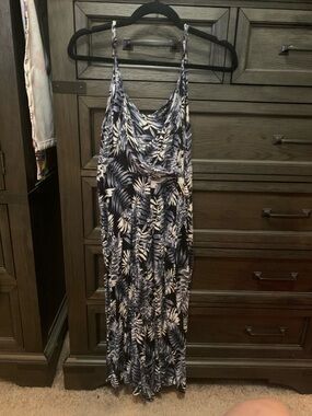 Derek Heart Navy and White Tropical Print Maxi Dress